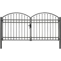 vidaXL Fence Gate Double Door With Arched Top Steel 300X125cm Black, Black