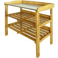 vidaXL Potting Bench With 2 Shelves Solid Acacia Wood And Zinc, Brown