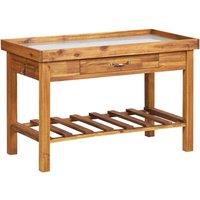 vidaXL Garden Work Bench With Zinc Top Solid Acacia Wood, Brown