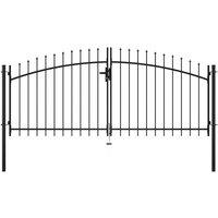 vidaXL Double Door Fence Gate With Spear Top 300X150cm, Black