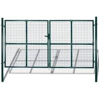 vidaXL Double Door Fence Gate Powder-coated Steel, Green