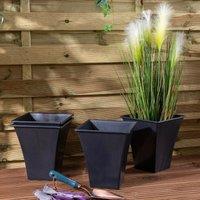 Wham Set 4 Metallic 23cm Square Planter Slate, Black