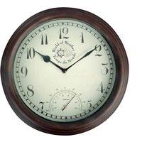 World Of Weather TF007 Wall Clock & Thermometer, Brown