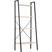 HOMCOM 4 Tier Ladder Shelf Unit Steel Frame Natural, Black
