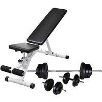 vidaXL Workout Bench With Barbell And Dumbbell Set 60.5 Kg, Black
