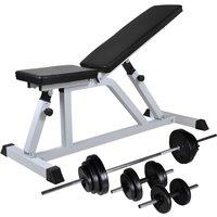 vidaXL Workout Bench With Barbell And Dumbbell Set 30.5 Kg, Black