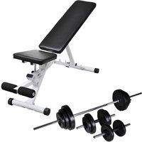 vidaXL Workout Bench With Barbell And Dumbbell Set 30.5 Kg, Black
