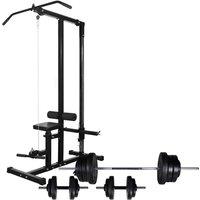 vidaXL Power Tower With Barbell And Dumbbell Set 60.5 Kg, Black
