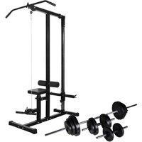 vidaXL Power Tower With Barbell And Dumbbell Set 30.5 Kg, Black