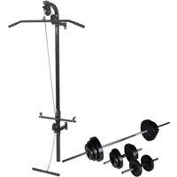 vidaXL Wall-mounted Power Tower With Barbell And Dumbbell Set 30.5 Kg, Black
