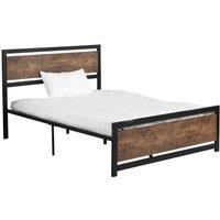 HOMCOM Double Size Industrial Style Metal Bed Frame With Headboard & Footboard Black, Black