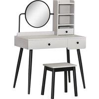 HOMCOM Dressing Table Set With 3 Drawers Storage Shelves And Stool Grey, Grey