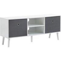 HOMCOM Modern TV Cabinet Stand With Fabric Pull Out Drawers White And Grey, White