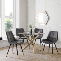 Julian Bowen Montero Round Dining Table And 4 Hadid Grey Chairs Set, Gold
