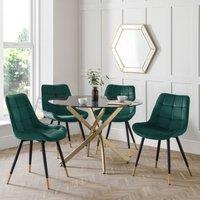 Julian Bowen Montero Round Dining Table And 4 Hadid Green Chairs Set, Gold