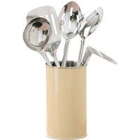 Interiors by PH 5 Piece Cream Enamel Canister Kitchen Utensils Set, Silver