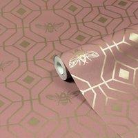 Furn. Bee Deco Blush Pink Geometric Foil Wallpaper 10m x 53cm, Pink