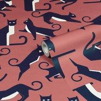 Furn. Geo Cat Pink Printed Wallpaper 10m x 53cm, Pink