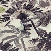 Furn. Malaysian Palm Blush Pink/Charcoal Grey Tropical Printed Wallpaper 10m x 53cm, Multi