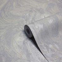 Paoletti Luxe Marble Grey Embossed Metallic Vinyl Wallpaper 10m x 53cm, Grey