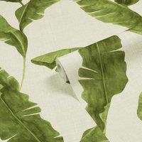 Furn. Plantain Green/Natural Beige Botanical Printed Wallpaper 10m x 53cm, Multi