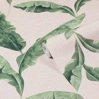 Furn. Plantain Teal Blue/Blush Pink Botanical Printed Wallpaper 10m x 53cm, Multi