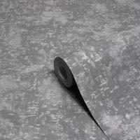 Paoletti Luxe Symphony Charcoal Grey Embossed Metallic Vinyl Wallpaper 10m x 53cm, Grey
