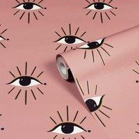 Furn. Theia Blush Pink Abstract Eyes Foiled Wallpaper 10m x 53cm, Pink