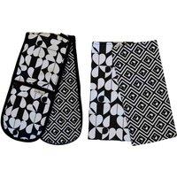 Beau & Elliot Beau & Elliot Set Of Monochrome Tea Towels & Double Sided Oven Gloves, Black