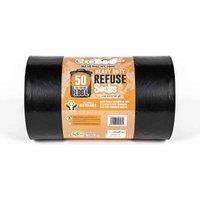 Eco Bag 50 Pack Heavy Duty Refuse Sacks, 100litre, 736mm x 990mm, Black