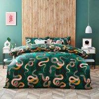 Furn. Serpentine Super King Duvet Cover Set Cotton Juniper Green, Green