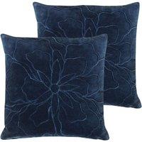 Furn. Angeles Polyester Filled Cushions Twin Pack Cotton Velvet Navy, Blue