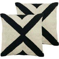 The Linen Yard Altai Polyester Filled Cushions Twin Pack Cotton Monochrome, Black