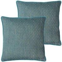 Paoletti Blenheim Polyester Filled Cushions Twin Pack Viscose Linen Teal, Blue