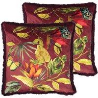 Paoletti Cahala Polyester Filled Cushions Twin Pack Berry, Red