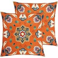 Furn. Folk Flora Outdoor Polyester Filled Cushions Twin Pack Orange, Orange