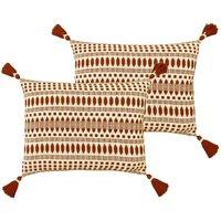The Linen Yard Ganado Polyester Filled Cushions Twin Pack Cotton Pecan, Brown