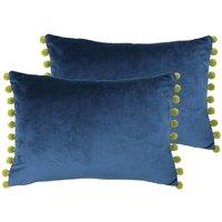 Paoletti Fiesta Polyester Filled Cushions Twin Pack Indigo Olive, Blue