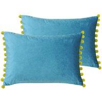 Paoletti Fiesta Polyester Filled Cushions Twin Pack Teal Bamboo, Blue