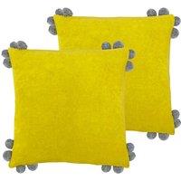 Furn. Hoola Polyester Filled Cushions Twin Pack Cotton Velvet Yellow Grey, Yellow