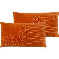 Furn. Mangata Polyester Filled Cushions Twin Pack Cotton Orange Black 30 x 60cm, Orange