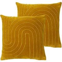 Furn. Mangata Polyester Filled Cushions Twin Pack Cotton Ochre 45 x 45cm, Yellow