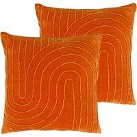 Furn. Mangata Polyester Filled Cushions Twin Pack Cotton Orange 45 x 45cm, Orange