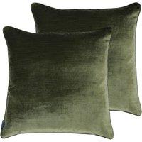 Paoletti Luxe Velvet Polyester Filled Cushions Twin Pack Olive, Green