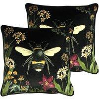 Evans Lichfield Midnight Garden Polyester Filled Cushions Twin Pack Bee, Green