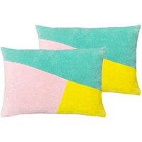 Furn. Morella Polyester Filled Cushions Twin Pack Cotton Velvet Mint Pink Lemon, Green