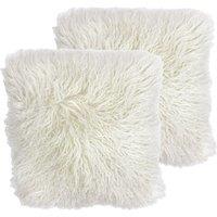 Paoletti Mongolian Polyester Filled Cushions Twin Pack Wool Pristine, Cream
