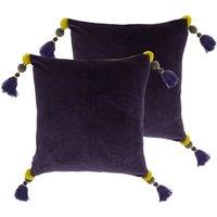 Paoletti Poonam Polyester Filled Cushions Twin Pack Cotton Damson Lemon Curry, Purple