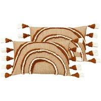 Furn. Rainbow Tufted Polyester Filled Cushions Twin Pack Cotton Brick, Orange