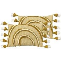 Furn. Rainbow Tufted Polyester Filled Cushions Twin Pack Cotton Ochre, Yellow